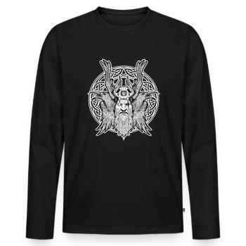 Rabe Odin Nordisch Mythologie Rune - Männer Premium Bio Langarmshirt - Schwarz - Vorne - Nico (187cm)