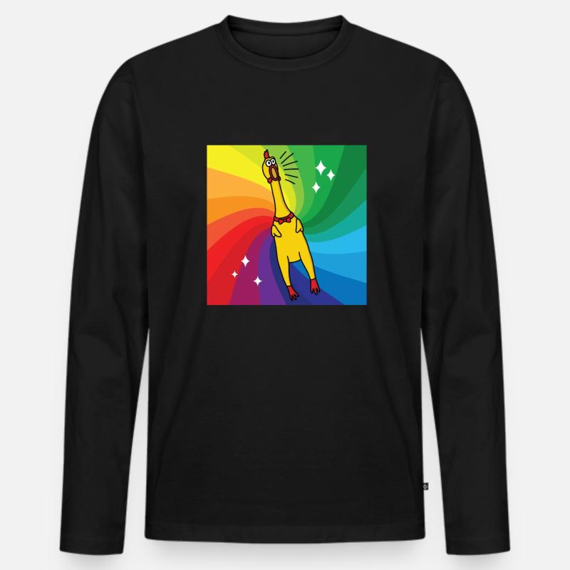 Rubber Chickens Regenbogen Gummihuhn - Männer Premium Bio Langarmshirt - Schwarz