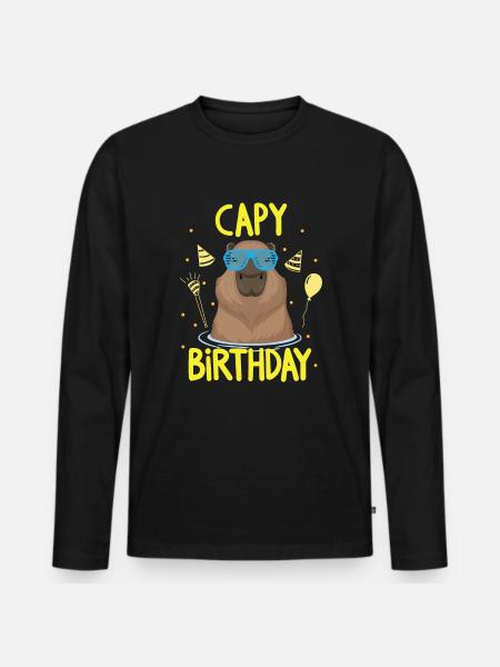 Capibara Capy Cumpleaños Geburtstag - Camiseta ecológica prémium de manga larga para hombre - negro