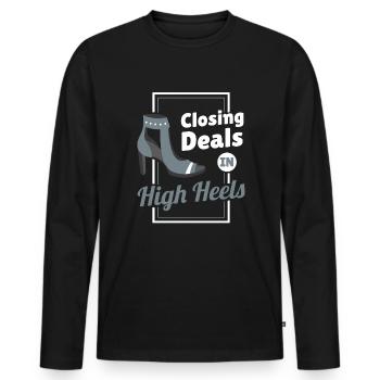 Closing Deals in High Heels Mode - Männer Premium Bio Langarmshirt - Schwarz - Vorne - Nico (187cm)