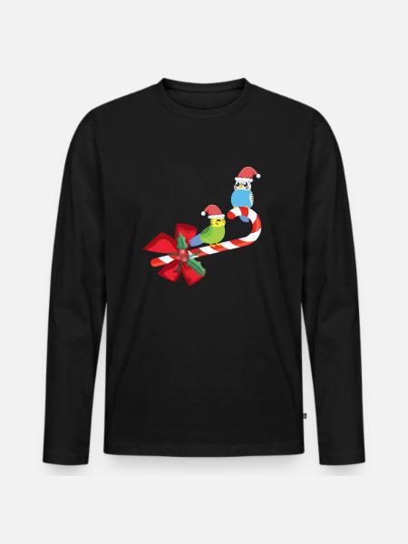 Cute Budgie Christmas Bird - Men's Premium Organic Long Sleeve Shirt - black