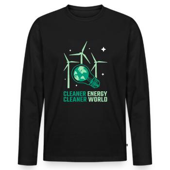 Énergie éolienne Énergie plus propre Énergie éolienne - T-shirt manches longues Premium bio Homme - noir - Devant - Nico (187cm)