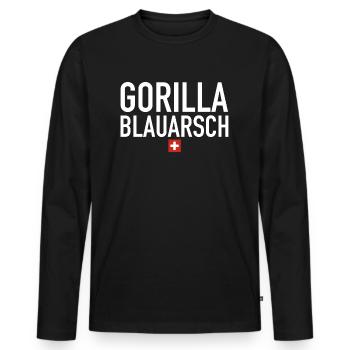 Gorilla Blauarsch | Schweiz, Sprichwort, Fondue - Männer Premium Bio Langarmshirt - Schwarz - Vorne - Nico (187cm)