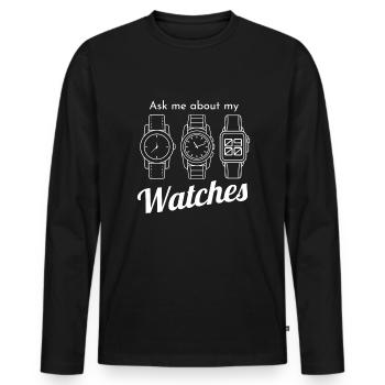Demandez-moi à propos de ma montre Montre - T-shirt manches longues Premium bio Homme - noir - Devant - Nico (187cm)