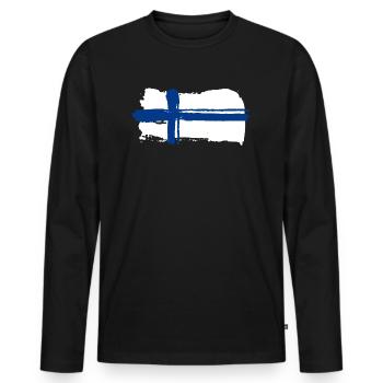 Finlande Drapeau Scandinavie - T-shirt manches longues Premium bio Homme - noir - Devant - Nico (187cm)