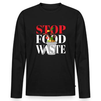 Stop Food Waste Essen Verschwendung - Männer Premium Bio Langarmshirt - Schwarz - Vorne - Nico (187cm)