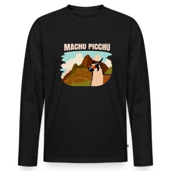 Machu Picchu Lama and mountain panorama - Men's Premium Organic Long Sleeve Shirt - black - Front - Nico (187cm)