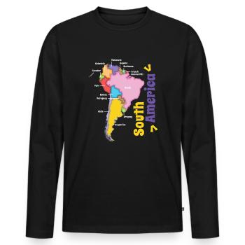 Colorful map of South America - Men's Premium Organic Long Sleeve Shirt - black - Front - Nico (187cm)