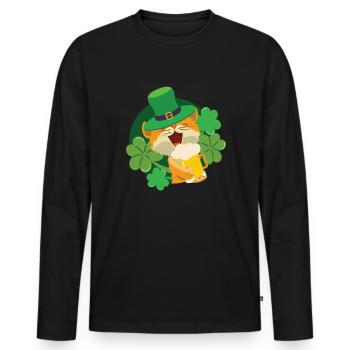 Chat Chaton de la Saint-Patrick - T-shirt manches longues Premium bio Homme - noir - Devant - Nico (187cm)