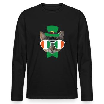 Chat Chaton de la Saint-Patrick - T-shirt manches longues Premium bio Homme - noir - Devant - Nico (187cm)