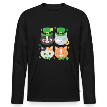 Chat Chaton Fête de la Saint-Patrick - T-shirt manches longues Premium bio Homme - noir - Devant - Nico (187cm)