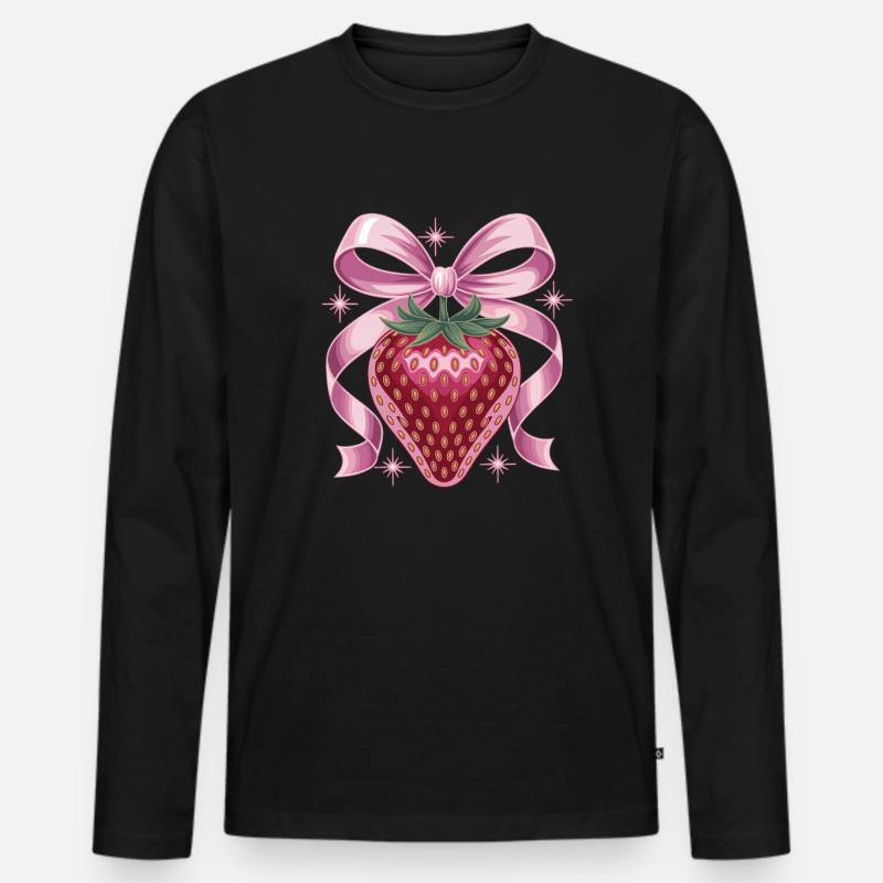 Erdbeer Mit Rosa Schleife - Männer Premium Bio Langarmshirt - Schwarz