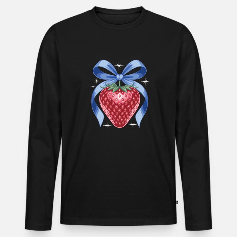 Erdbeer Mit Blauer Schleife - Männer Premium Bio Langarmshirt - Schwarz