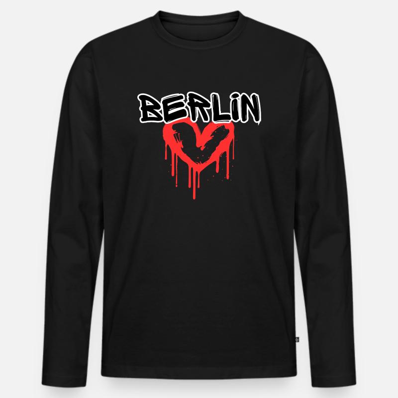 Berlin Graffiti Herz - Männer Premium Bio Langarmshirt - Schwarz