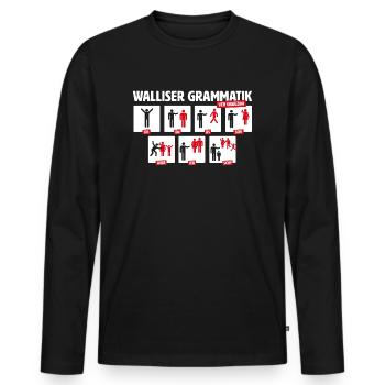 WALLISER GRAMMATIK - VER GRÜEZINI - Männer Premium Bio Langarmshirt - Schwarz - Vorne - Nico (187cm)