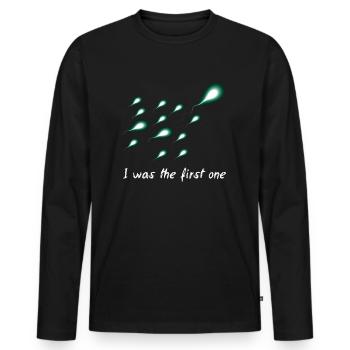 Ich war der erste - Spermie Sperma Geschenk Idee - Männer Premium Bio Langarmshirt - Schwarz - Vorne - Nico (187cm)