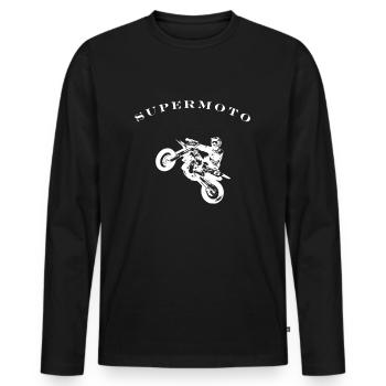 Supermotooo, das Design für alle Motorradfahrer! - Männer Premium Bio Langarmshirt - Schwarz - Vorne - Nico (187cm)