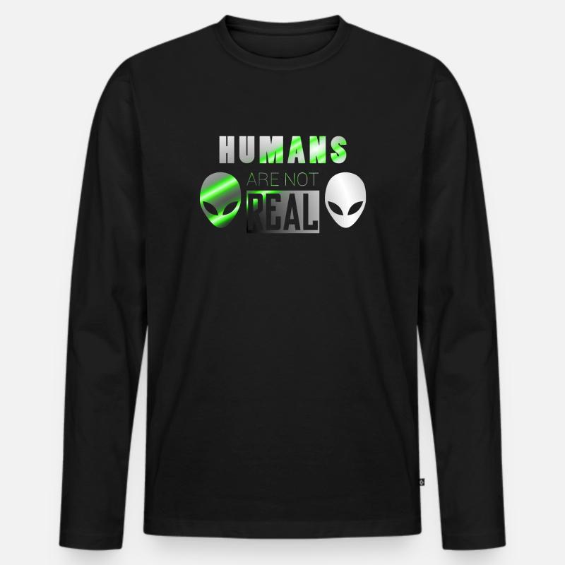 Menschen real | Alien Ufo Raumschiff Geschenkidee - Männer Premium Bio Langarmshirt - Schwarz