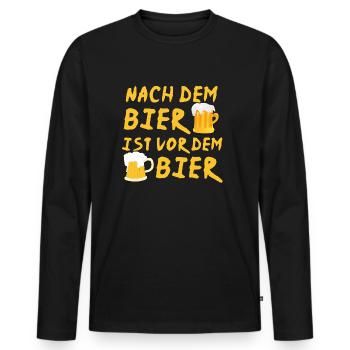 NACHDEM BIER IST VOR DEM BIER - Männer Premium Bio Langarmshirt - Schwarz - Vorne - Nico (187cm)