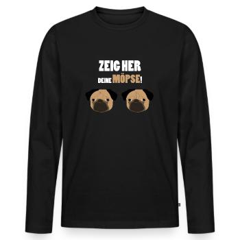 Möpse sexy witzig Mops Hund Brüste Spruch Geschenk - Männer Premium Bio Langarmshirt - Schwarz - Vorne - Nico (187cm)