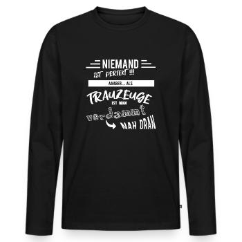 témoin fidèle - T-shirt manches longues Premium bio Homme - noir - Devant - Nico (187cm)