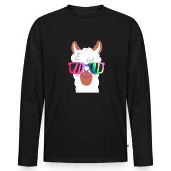 Lama, Alpaca, Sunglasses, Head, Gift, Peru - Men's Premium Organic Long Sleeve Shirt - black - Front - Nico (187cm)