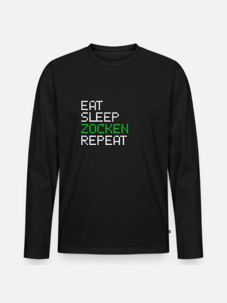 Gaming Videospiel Spruch lustig eat zocken repeat - Männer Premium Bio Langarmshirt - Schwarz