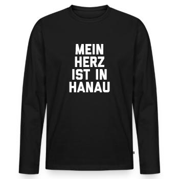 Mein Herz ist in Hanau - Männer Premium Bio Langarmshirt - Schwarz - Vorne - Nico (187cm)