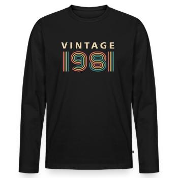 VINTAGE 1981 - Männer Premium Bio Langarmshirt - Schwarz - Vorne - Nico (187cm)