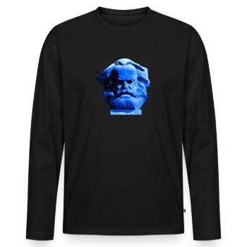 Monument Karl Marx, Chemnitz Nischel. Bleu foncé - T-shirt manches longues Premium bio Homme - noir - Devant - Nico (187cm)