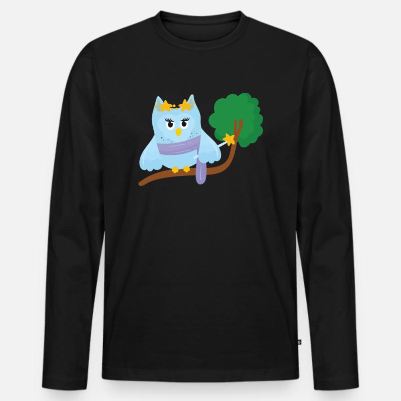 Eule Fee - Männer Premium Bio Langarmshirt - Schwarz