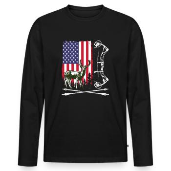 Bow Hunting American Hunter USA Flag Deer Hunt - Men's Premium Organic Long Sleeve Shirt - black - Front - Nico (187cm)