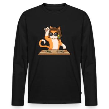 Funny Rasta Cat Dealing Weed Smoking Cannabis - Men's Premium Organic Long Sleeve Shirt - black - Front - Nico (187cm)