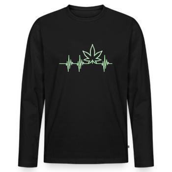 Cannabis Heartbeat ECG Weed Lover Feuille de chanvre - T-shirt manches longues Premium bio Homme - noir - Devant - Nico (187cm)