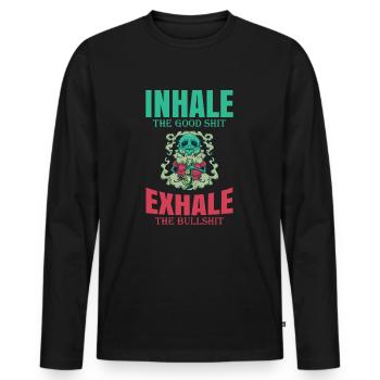 Inhaler la bonne merde expirer la connerie 420 Weed - T-shirt manches longues Premium bio Homme - noir - Devant - Nico (187cm)