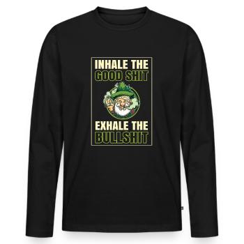 Inhaler la bonne merde expirer la connerie 420 Weed - T-shirt manches longues Premium bio Homme - noir - Devant - Nico (187cm)