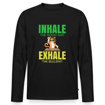 Inhaler la bonne merde expirer la connerie 420 Weed - T-shirt manches longues Premium bio Homme - noir - Devant - Nico (187cm)