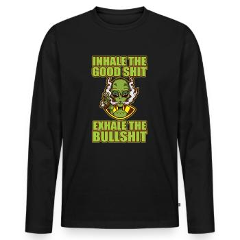 Inhaler la bonne merde expirer la connerie 420 Weed - T-shirt manches longues Premium bio Homme - noir - Devant - Nico (187cm)