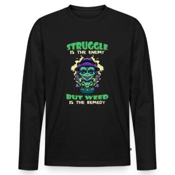 La lutte est l’ennemi, mais l’herbe est le remède - T-shirt manches longues Premium bio Homme - noir - Devant - Nico (187cm)