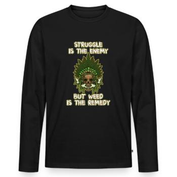 La lutte est l’ennemi, mais l’herbe est le remède - T-shirt manches longues Premium bio Homme - noir - Devant - Nico (187cm)