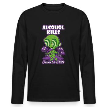 L’alcool tue les frissons du cannabis Fumer de l’herbe Pothead - T-shirt manches longues Premium bio Homme - noir - Devant - Nico (187cm)