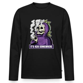 C’est 420 Somewhere Cannabis Weed Smoking THC Ganja - T-shirt manches longues Premium bio Homme - noir - Devant - Nico (187cm)