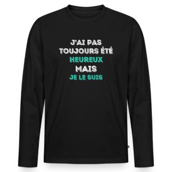 Happy, I am - Special Edition - Men's Premium Organic Long Sleeve Shirt - black - Front - Nico (187cm)