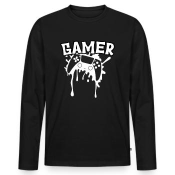 Gamer Game Console - Men's Premium Organic Long Sleeve Shirt - black - Front - Nico (187cm)