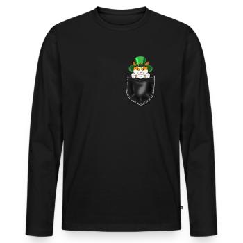 funny St. Paddy's Day cat lover irish party gift - Men's Premium Organic Long Sleeve Shirt - black - Front - Nico (187cm)