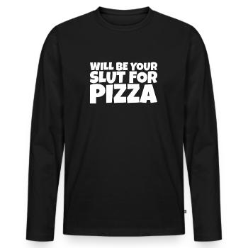 Adulte Humour Ironique Perv Pizza Lover Cadeau - T-shirt manches longues Premium bio Homme - noir - Devant - Nico (187cm)