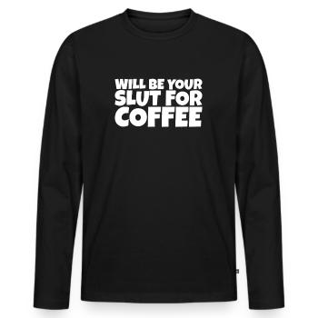 Adulte Humour Ironique Perv Café Amoureux Cadeau - T-shirt manches longues Premium bio Homme - noir - Devant - Nico (187cm)