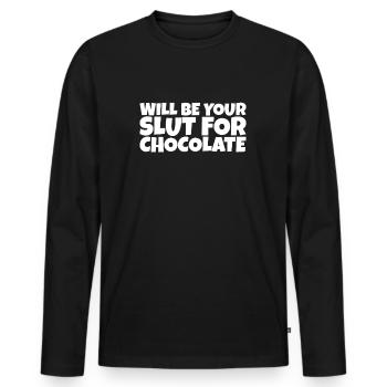 Humour adulte Ironique Perv Chocolat Amoureux Cadeau - T-shirt manches longues Premium bio Homme - noir - Devant - Nico (187cm)