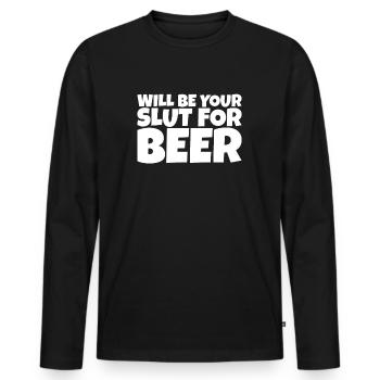 Adulte Humour Ironique Perv Bière Amateur Cadeau - T-shirt manches longues Premium bio Homme - noir - Devant - Nico (187cm)