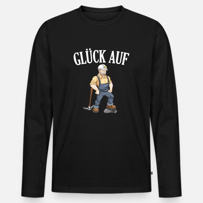 Glück Auf Bergbau Tagebau Bergarbeiter Geschenk - Männer Premium Bio Langarmshirt - Schwarz